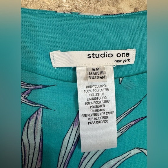 Women’s Studio One Petite Turquoise Floral Wrap Sleeveless Dress Sz 6P - Picture 7 of 9